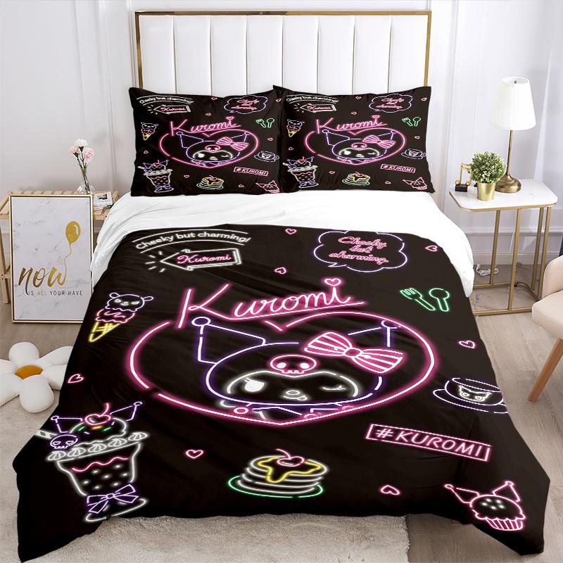 3pcs Kuromi's Sweet Adventure Bedding Set, Including Without Filling, Soft and Comfortable Home BedroomH067