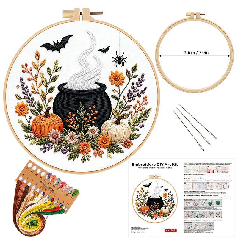 Pumpkin Skeleton Embroidery Kit With En Instructions Thread Stamped Cloth With Pattern Kit For Diy Gift