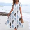 Women's Summer Casual Fashion Print Pocket Short Sleeve V-Neck Swing Dress