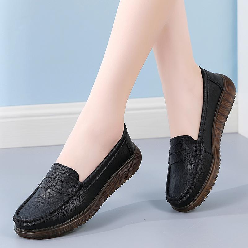 Cow tendon sole soft-soled shoes single shoes medium leather shoes summer hollow hole shoes