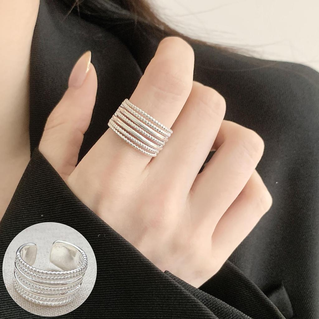 Elegant Frosted Matte Wide Band Open Ring for Women - S925 Silver Plated, Trendy INS Style