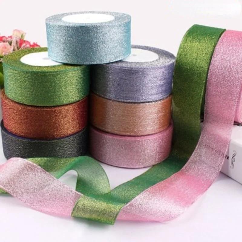 25Yards 40mm Glitter Ribbon Crafts Bow Handmade Gift Wrap Flower Hair Accessories Gift Baking Packaging Color DIY Decorative