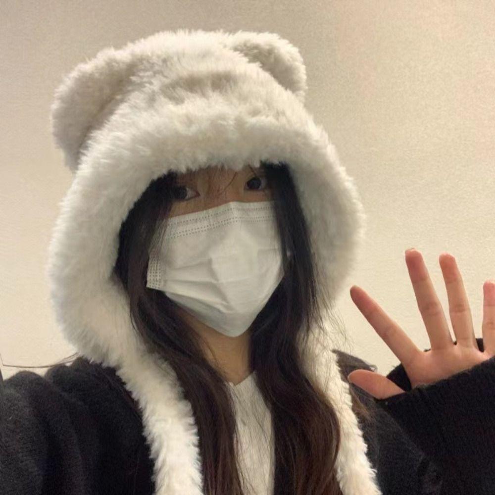 Earmuffs Woolen Plush Hat Lamb Fleece Ear Protection Beanie Hat Bear Ears Skull Cap  Outdoor
