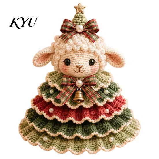 Step by Crochet Tutorial Animal Xmas Tree Kit, Christmas DIY Cute Parent Child Crafting Projects Highland Cow Forest Craft Kit for Beginners, Holiday