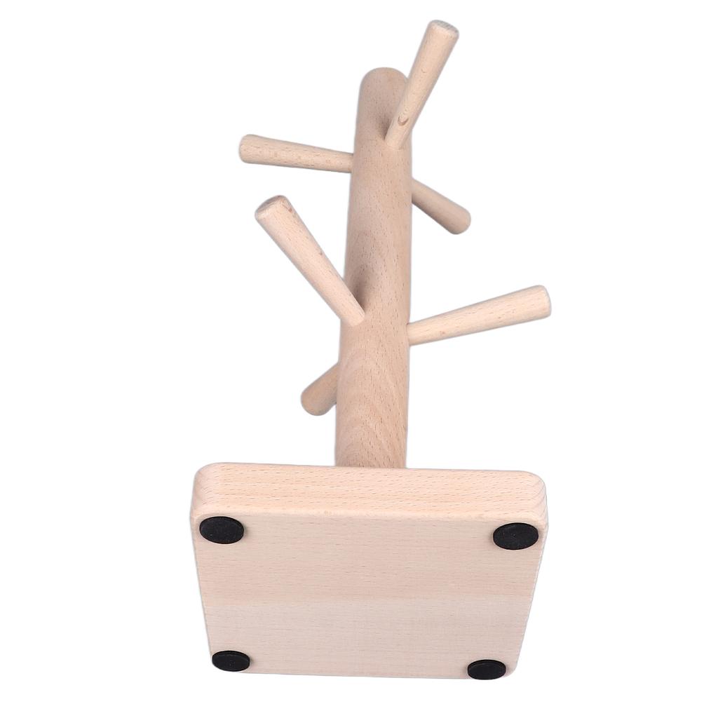 Mug Holder Tree Wood Hanger Stand with 6 Hooks Weighted Base Anti Slip Coffee Mug Rack for Kitchen Counter Cabinet