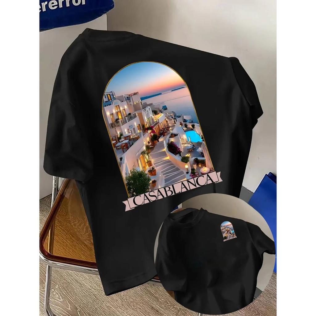 Casablanca Ästhetik Architektonische Grafik T-Shirts Herren Damen Lässig Hochwertig Trend Hip Hop Streetwear Oberteil Y2K Gothic Baumwolle Übergroße T-Shirts