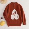 Kids' Cherry Jacquard Wool Pullover Sweater, Unisex Half-Zip Ribbed Base Layer