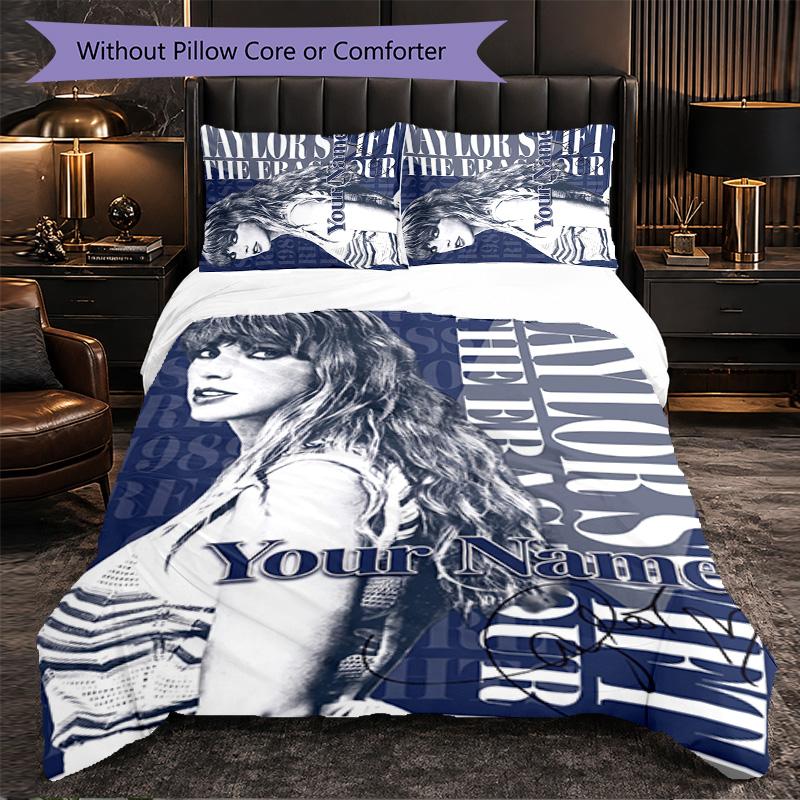 Set Biancheria da Letto Personalizzato con Nome Testo Taylor Swift, 1 Copripiumino & 2 Federe Regalo Personalizzato per Camera da Letto