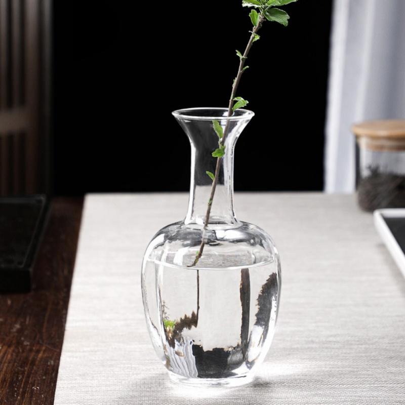 Elegant Clear Glass Vase Chinese Style Glass Zen Plum Vase Home Living Room DIY Flower Arrangement Ornament Wedding Table Decor