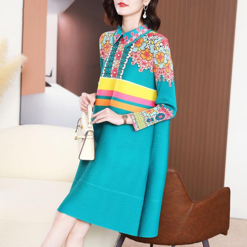 

Дизайнерское платье с принтом, весеннее платье, новый женский стиль, стильное свободное платье со складками и лацканами. L зелёный