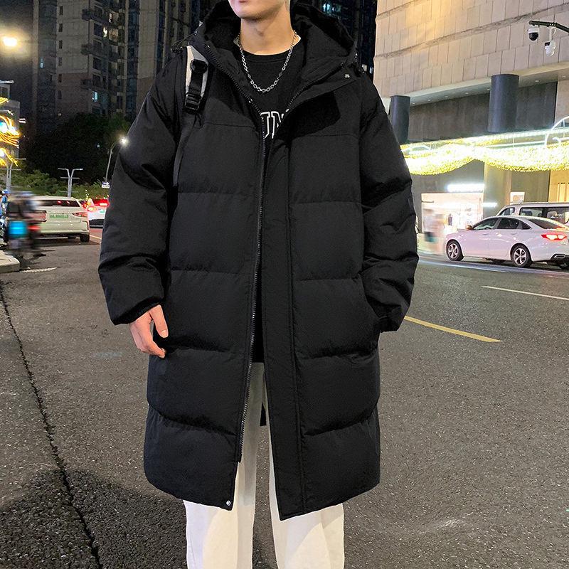 Men's Mid-Length Hooded Cotton-Padded Jacket, Thick Over-the-Knee Winter Coat, Youth Trendy Brand, 2024 New Style.