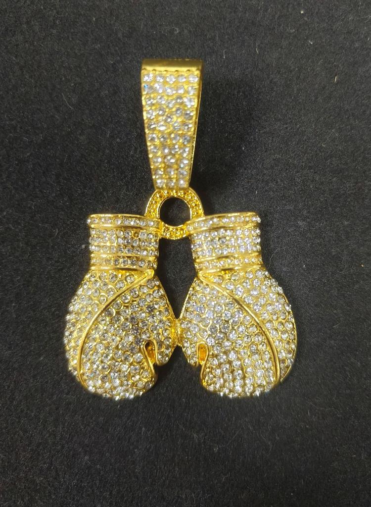 Guantoni da Boxe Hip Hop Full Diamond Ciondolo in Lega Collana Cuban Chain alla Moda Personalità Gioielli da Uomo