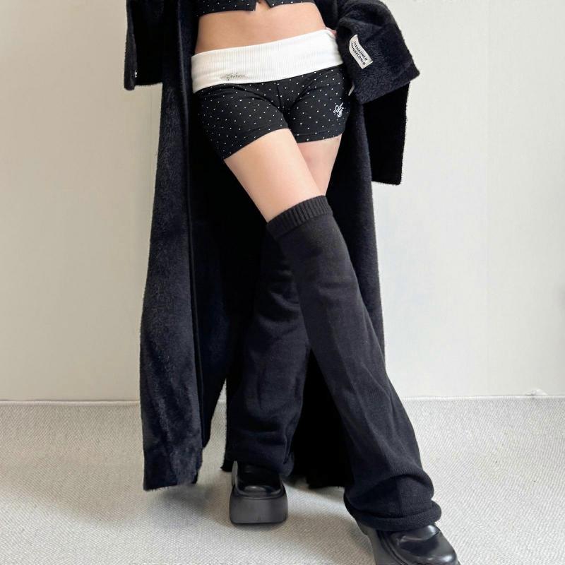 Harajuku Långa Stickade Lårhöga Benvärmare Strumpor Moderiktiga Över Knäet Utsvängda Benöverdrag för Kvinnor Vida Strumpor linnebrun