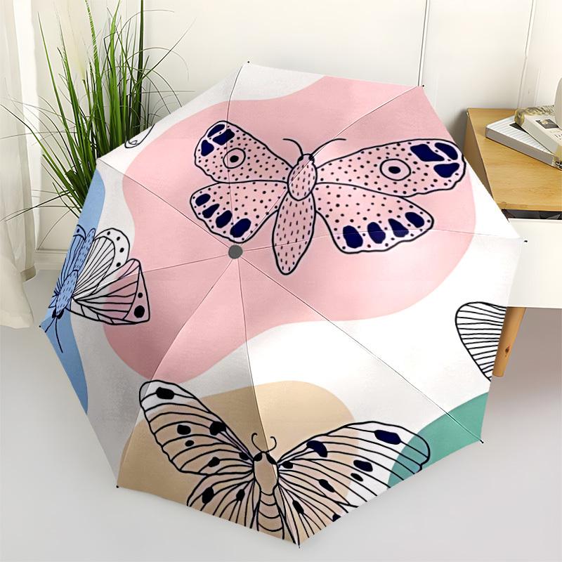 

1pc Butterfly Pattern Automatic Folding Umbrella - 8-Rib Automatic Open/Close, Portable Collapsible Compact Umbrella yy251218048