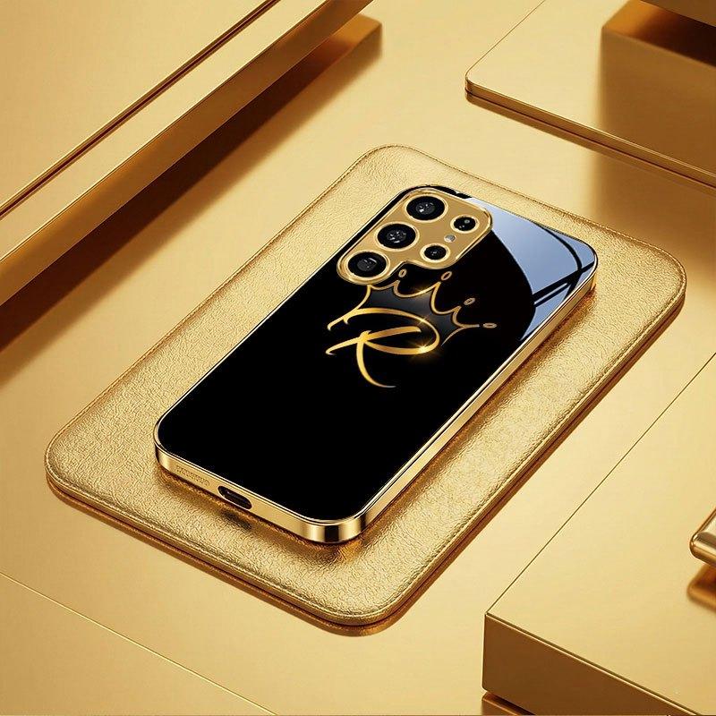 Galvanisierte Glas-TPU-Hartschale für Samsung Galaxy S26 S25 S24 S23 S22 S21 FE Ultra Plus Premium Stilvolle "Goldene Krone" Edition