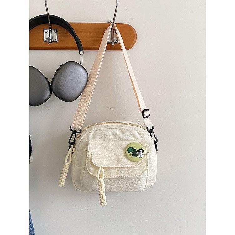 Sweet And Fresh Canvas Bag New Style Korean Pure Color Simple Forest Cartoon Girl Shoulder Bag Casual Female Student Diagonal Bag белый