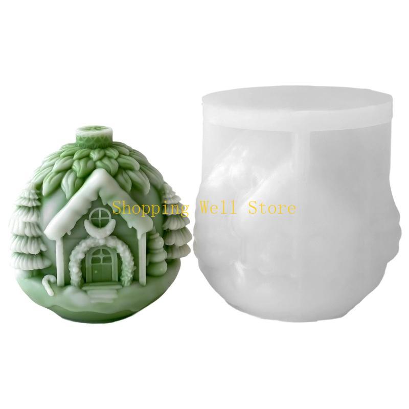 KX4B Silicone Moulds Christmas House Molds Ornament Molds Epoxy Resin Molds Plasters Molds for Candle Making
