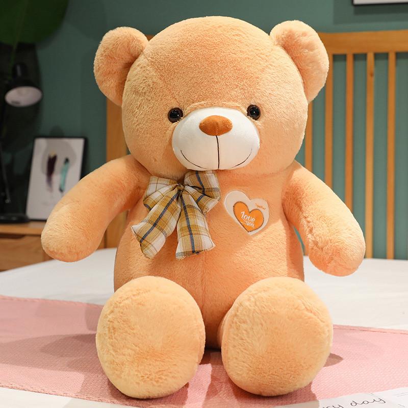 Lattice Bowknot Teddy Bear Plush Toy Animal Stuffed Doll Decoration Gift Kids
