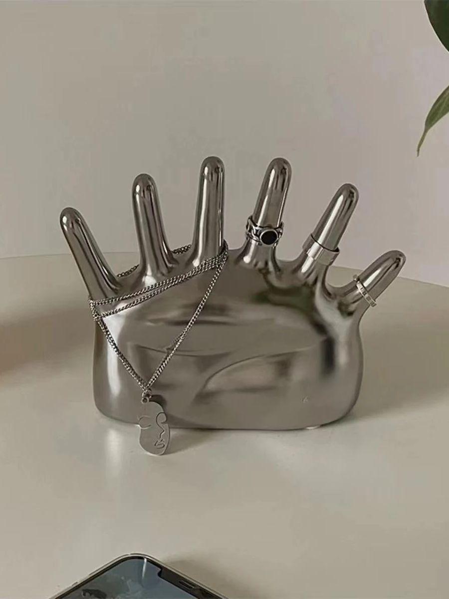 

Ceramic Finger Hand Jewelry Display Stand for Rings and Ornaments, Creative Palm Decorative Prop in Ins Style серебряный
