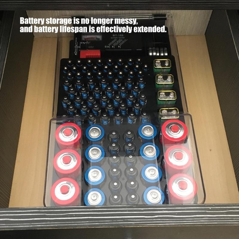 Black ABS Battery Storage Container Box With 93 Compartments And Visible Hinged Lid For Easy Access