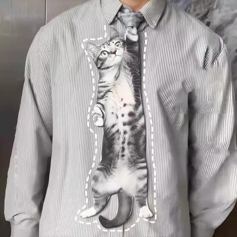 3D Katze Katzenförmige Unisex-Krawatte Kreatives Tier Muster Kätzchen Krawatte Satinstoff Lebensechte Krawatte für Hochzeitsfeier