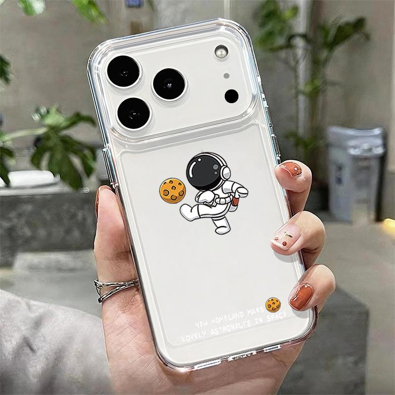 Shockproof Clear TPU Case For iPhone 17 16 Pro 15 14 13 12 Pro Max 11 Transparent Silicone Cute Astronaut Pattern Phone Cover