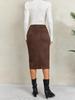 Women's Solid Color Pleated Suede Skirt High Waisted Buckle Wrapped Hip Short Skirt Middle Skirt