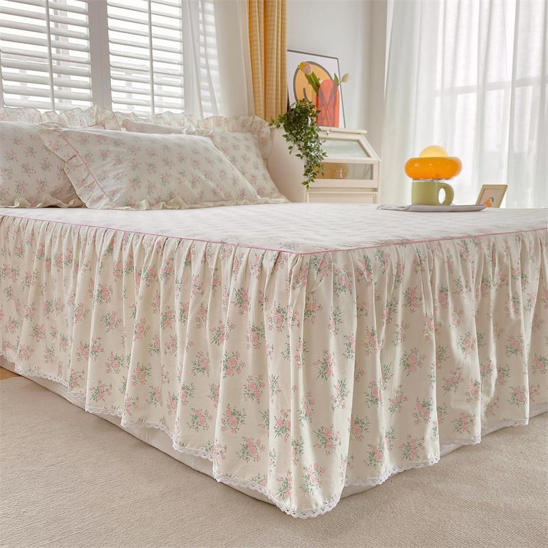 1c Pure Cotton Bed Skirt Floral Style Bed Cover Lace Mattress Protector Skin-friendly Bedspread roupa de cama (No Pillowcase)