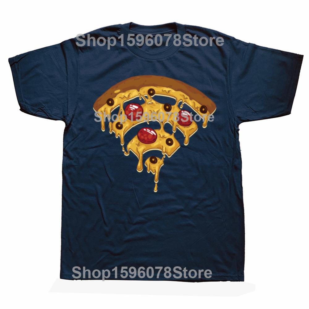 Funny Cool Wifi Pizza Internet Graphic T Shirts Men Pure Cotton Humor Streetwear Tee Shirt Short Sleeve Unisex Loose Clothing