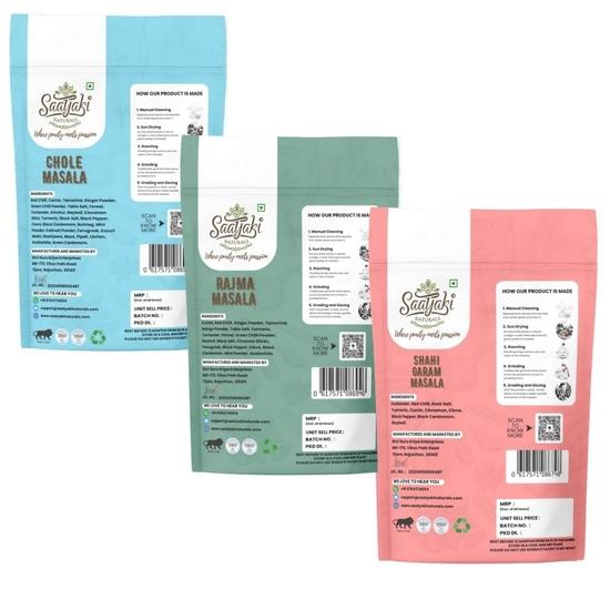 Saatyaki Naturals Spice Combo Pack of 3 - Chole + Rajma + Garam Masala – 50gm Each| Authentic Indian Spice Mix for Chole, Rajma, Curry & Gravy