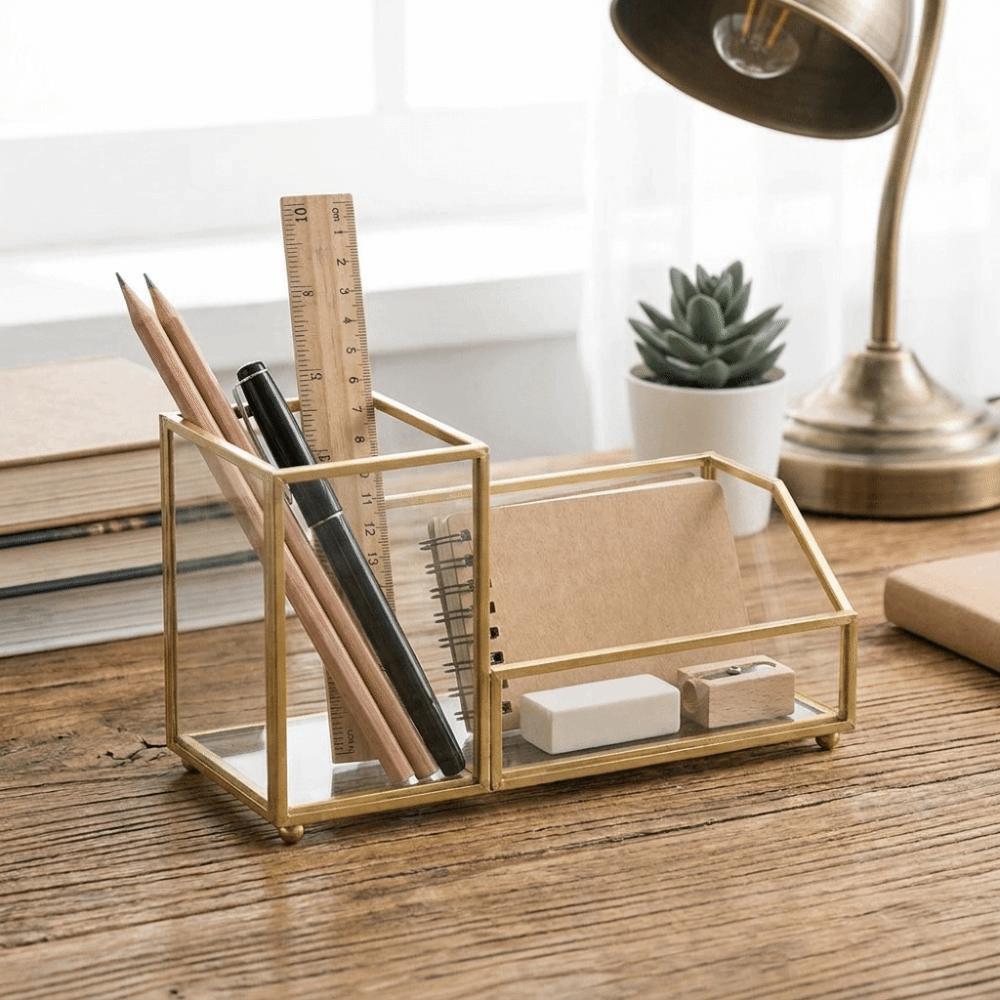 Golden Edge Business Card Box Elegant Display Stand Office Tools Name Card Holder Home