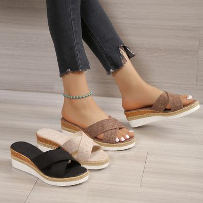 Fashion New Wedges Sandals Hemp Wedge Heels  Platform Sandals Summer Wedges Shoes for Women Summer Footwear Slippers