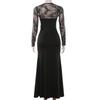 2026 Spring Elegant European-Style Lace Patchwork Deep V-Neck Slim Fit Long Sleeve Dress for Women
