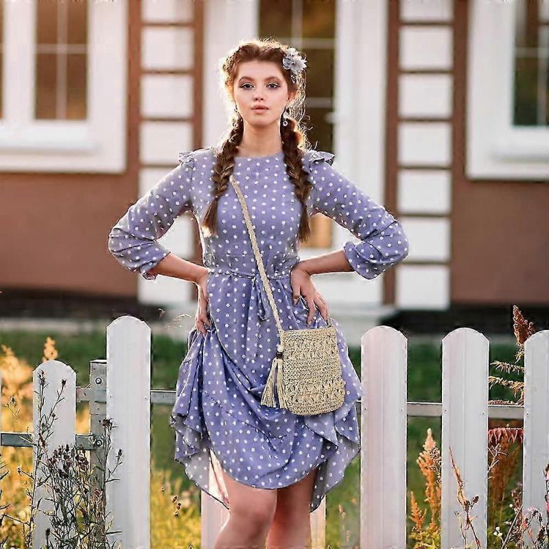 Straw Bag for Women, Summer Beach Straw Bag with Tassel, Weave Handmade Single Crossbody Bag with Zipper