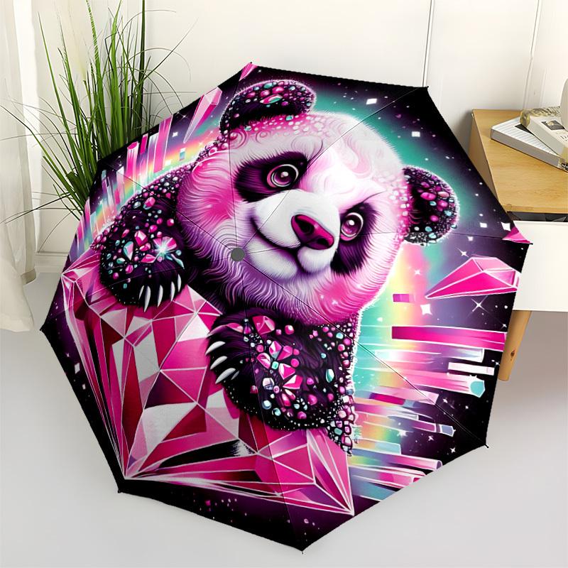 

1pc Crystal Panda Automatic Open/Close Umbrella - Portable Collapsible Umbrella with 8-Rib Stability, Fashion Lovers yy251017107