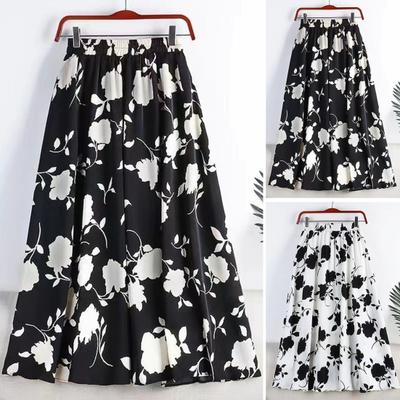 Damenrock, elastisch, hohe Taille, A-Linien-Rock, Rosenblumen-Print, Midirock mit plissiertem Saum, für Arbeit, Freizeit und Alltag