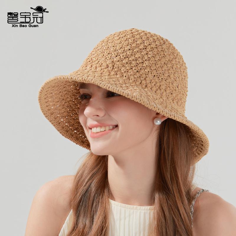 Sommer handgewebter Sonnenschutzhut Damen Gesicht klein Sonnenschirm Fischerhut lässig vielseitig Fischerhut Strohhut Strandhut