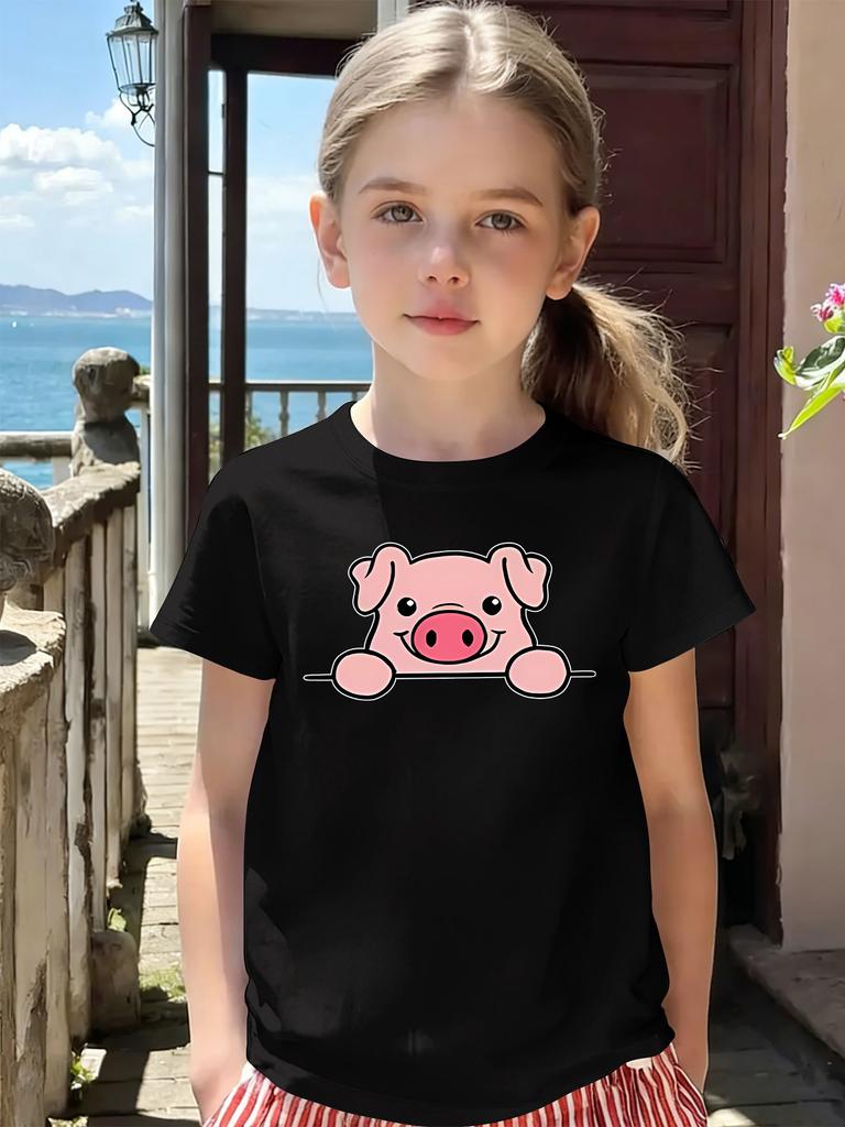 Lovely Cartoon Pig Print Kids T Shirt Boys Girls Cotton Short Sleeve Parent Child Matching Summer Casual Basic Tee
