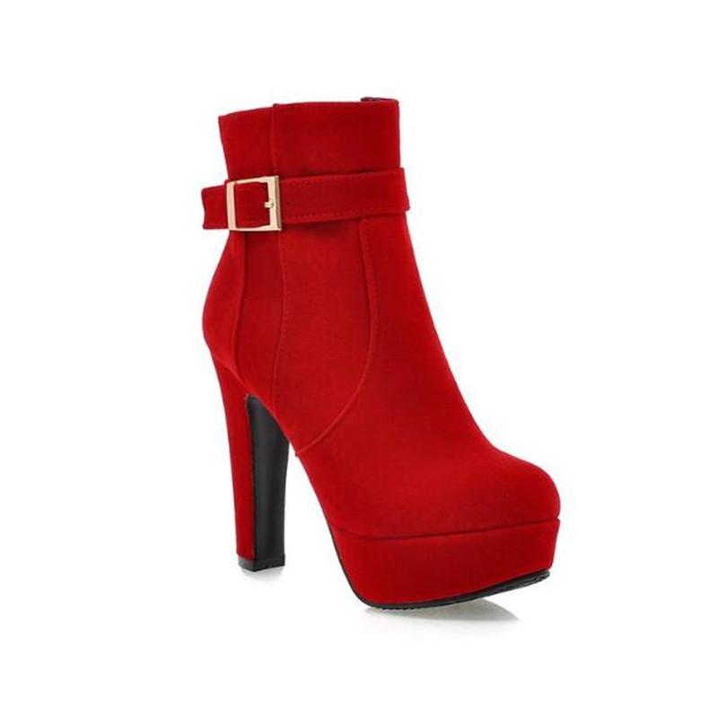 Fashion Ankle Boots Women Platform High Heels Side Zipper Short Boots Female Party Office Shoes Women Thick Plush Snow Boots 43