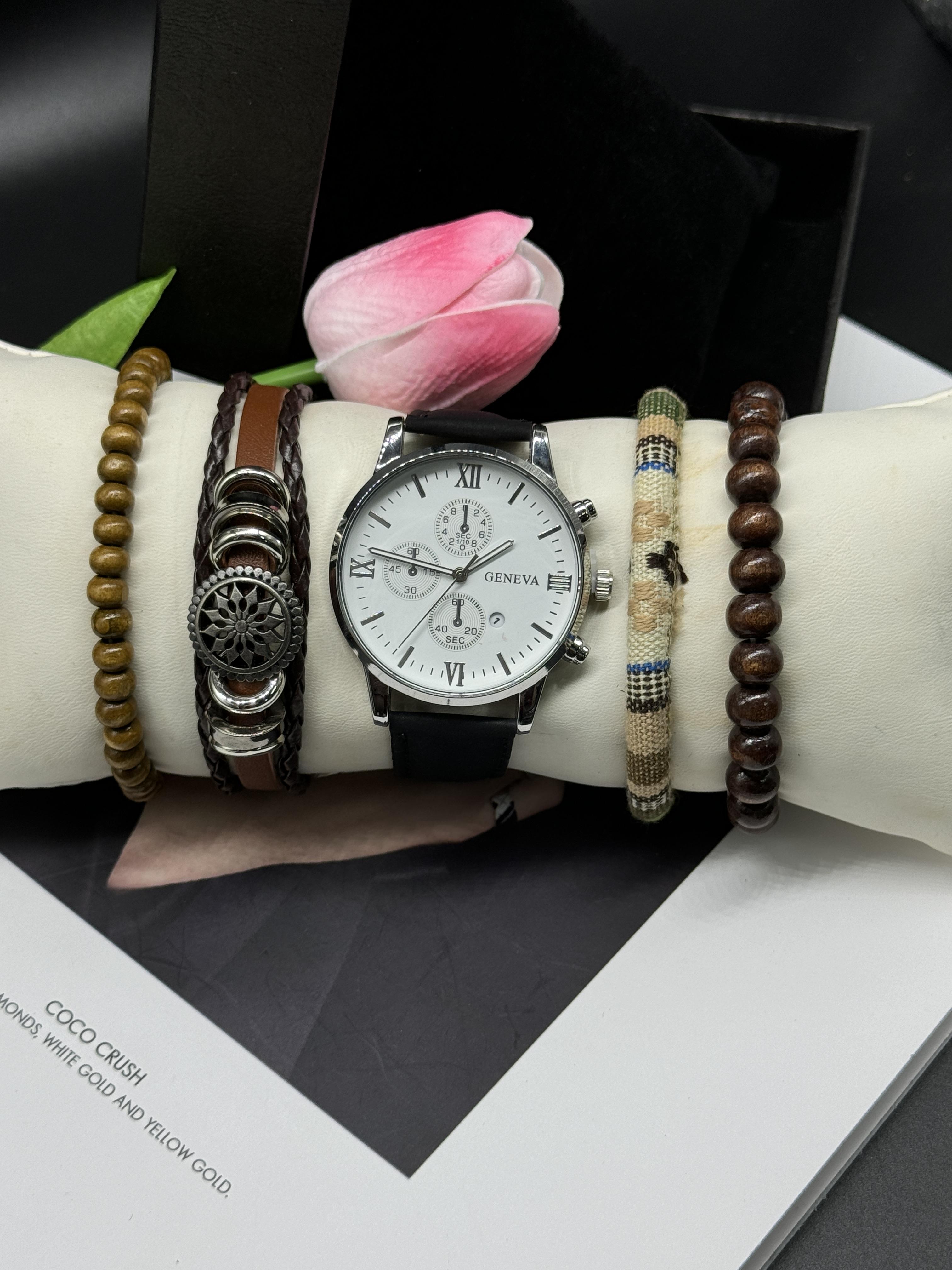 

5 шт. Классические часы класса люкс для большого бизнеса, браслет, циферблат, водонепроницаемый циферблат, минутная шкала, коробка в комплекте для спорта, бега на открытом воздухе