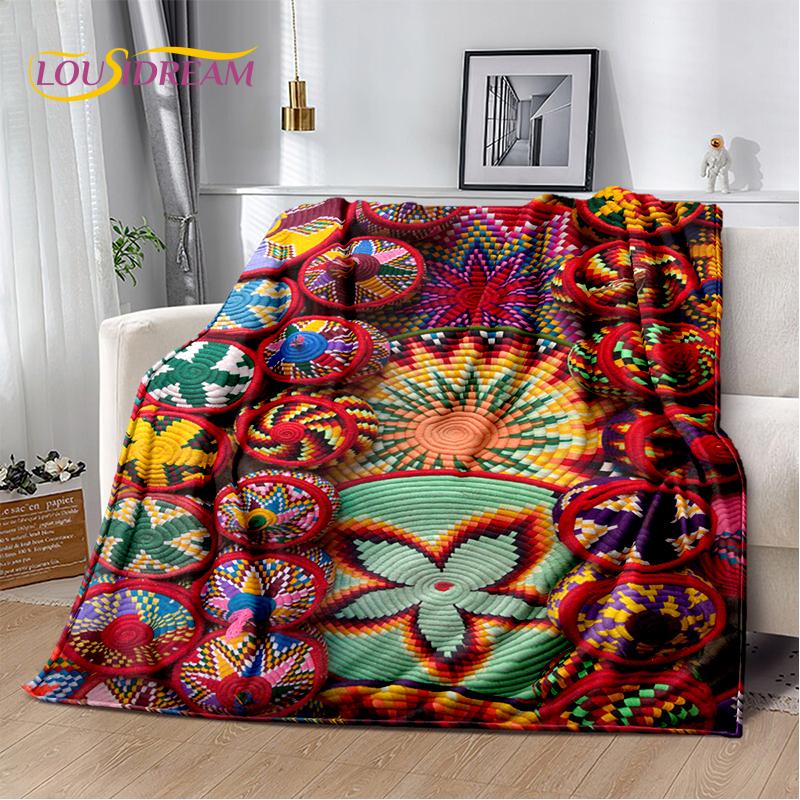 Cestas de Arte Tejido de Flores Coloridas 3D Etiopía, Manta Suave de Felpa Mandala, Manta de Franela para Sala de Estar, Dormitorio, Cama, Sofá