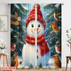 2pcs,2D plane printing Minimalist Curtains Cute Snowman Robin Christmas Winter (2) Polyester Fabric (without rod) Decorations