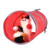 Cat Tunnel Toy Kitten Playing Tube Pet Toys with Tinkle Bell & Plush Ball(Red)