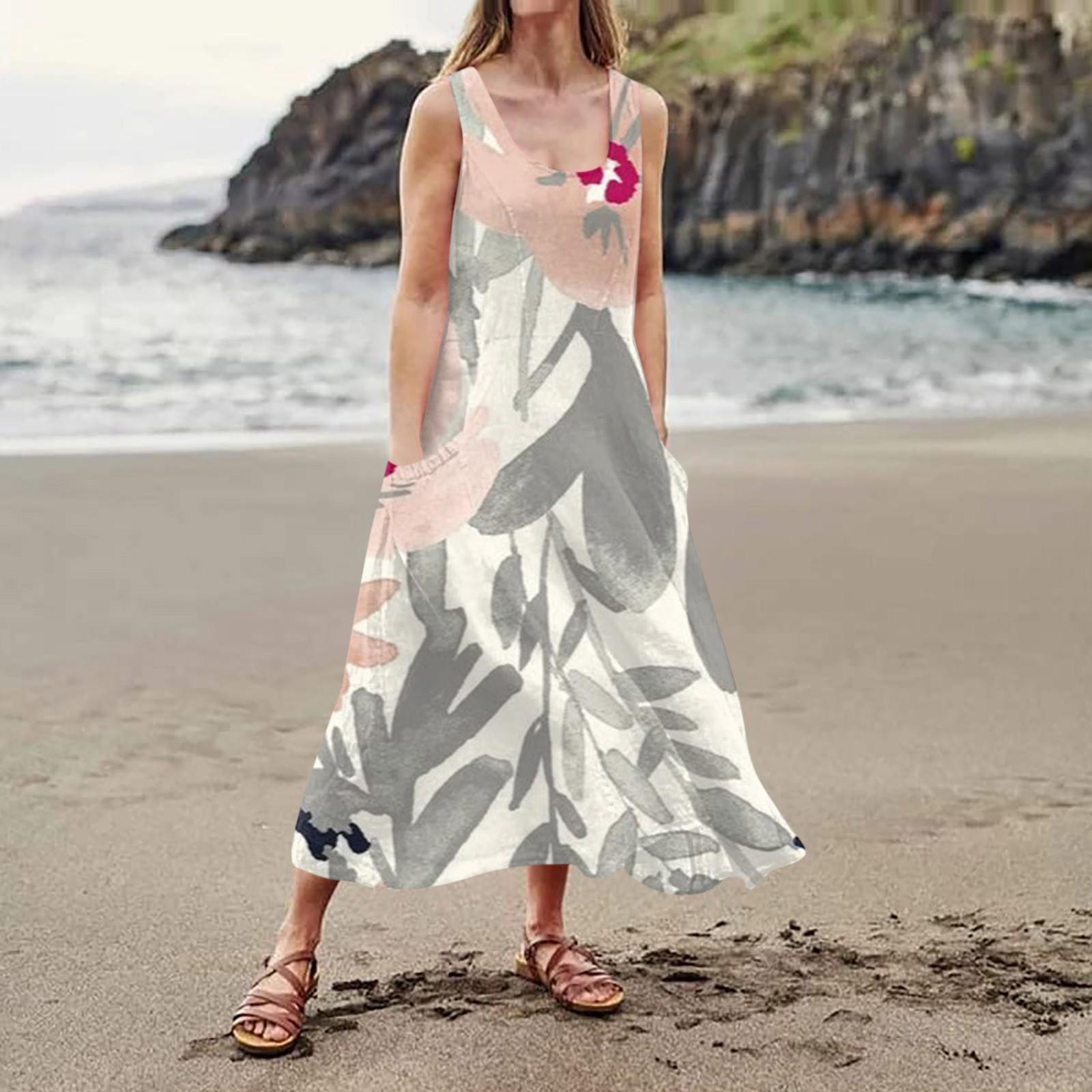 

Женское повседневное удобное хлопковое карманное платье без рукавов с цветочным принтом L