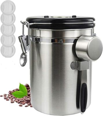 Coffee Canister Coffee Bean Storage Airtight Container with Replacement Valve and 500g Suitable for with Date Large Silver 1500ml, Container, Spoon,