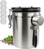 Coffee Canister Coffee Bean Storage Airtight Container with Replacement Valve and 500g Suitable for with Date Large Silver 1500ml, Container, Spoon,