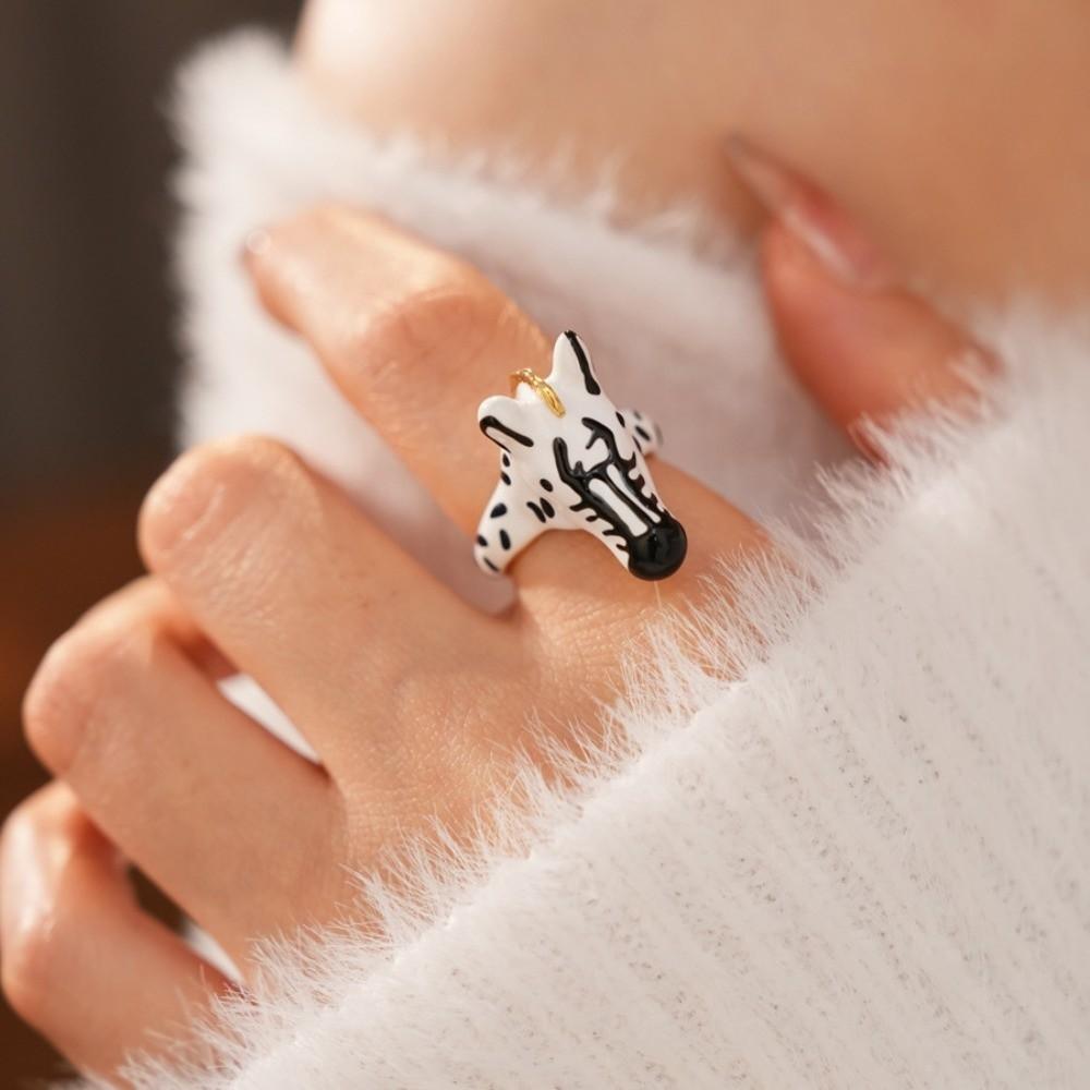 Zartes Tier Pferd Ring Set Vintage Öffnungs Fingerring Cartoon Emaille Ring Valentinstag Geschenk