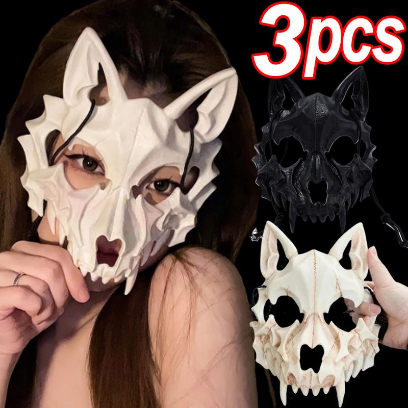 2026 New Halloween Mask Half-face Mask Cos Dragon God Fierce Tiger Night Fork Tengu Man Wolf Mask Performance Skull Masks