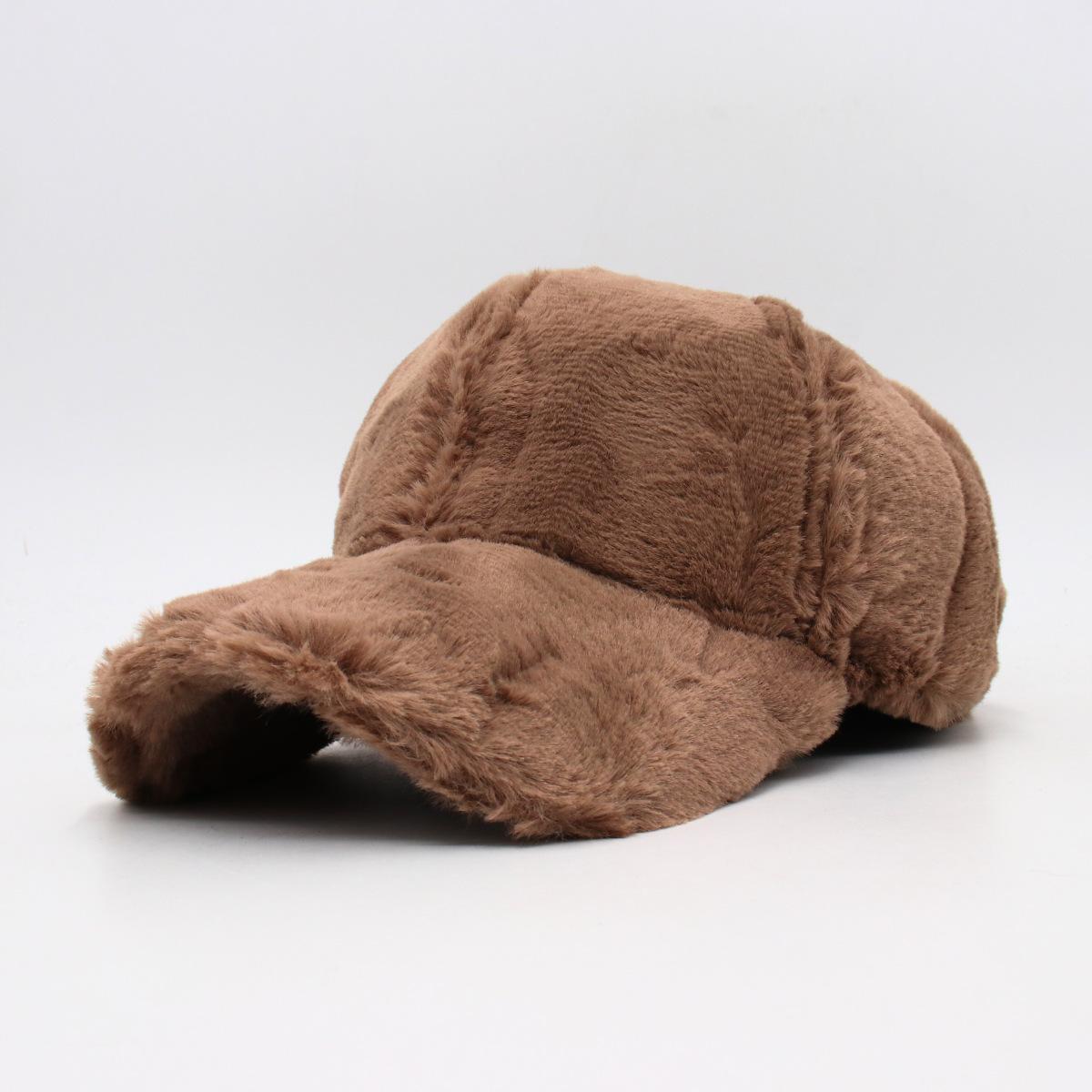

Hat Women S Winter Warm Rabbit Hair Baseball Cap Outdoor Thickened Solid Color Casual Plush Cap Tide One size fits all темно-коричневого кольору