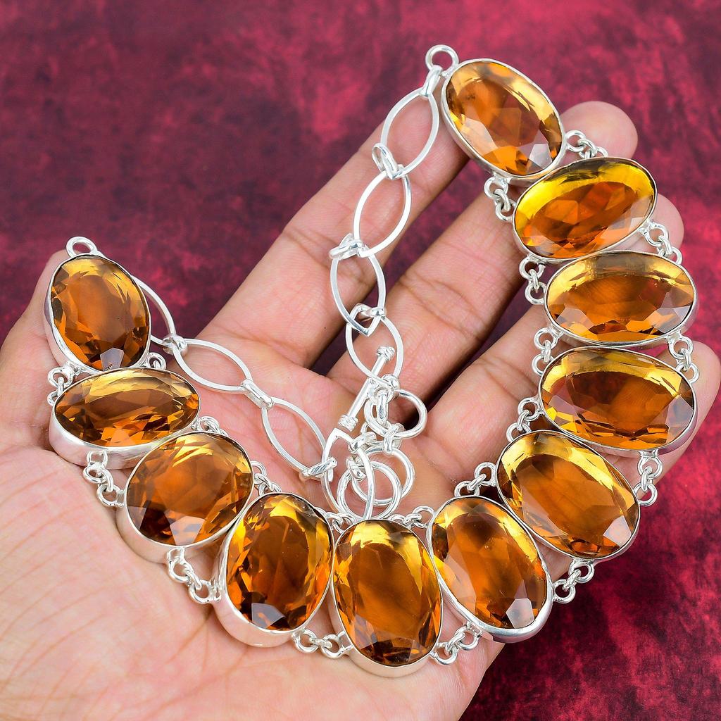 Collier en citrine à facettes, bijoux en pierres précieuses, collier en argent sterling massif 925, collier à chaîne réglable fait à la main, cadeau pour femme